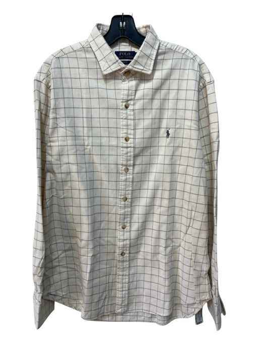 Polo Size XL Beige & Gray Cotton Blend Grid Button Down Men's Long Sleeve Shirt XL