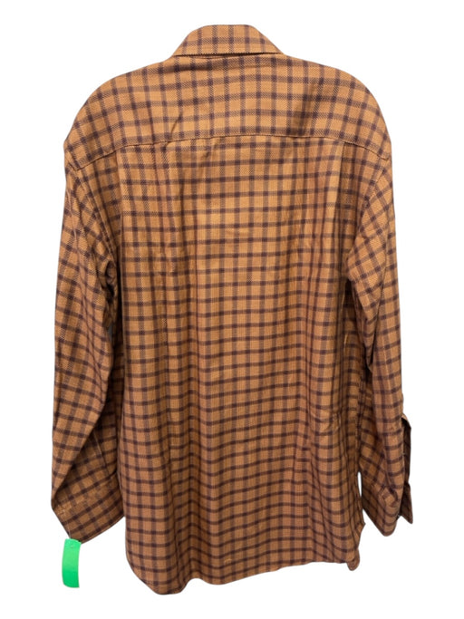 Robert Talbott Size M Brown Cotton Blend Plaid Front Pocket Long Sleeve Shirt M