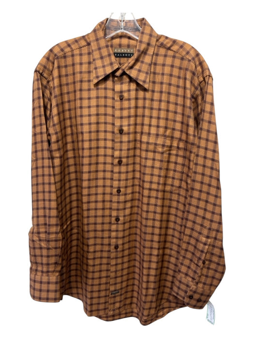 Robert Talbott Size M Brown Cotton Blend Plaid Front Pocket Long Sleeve Shirt M