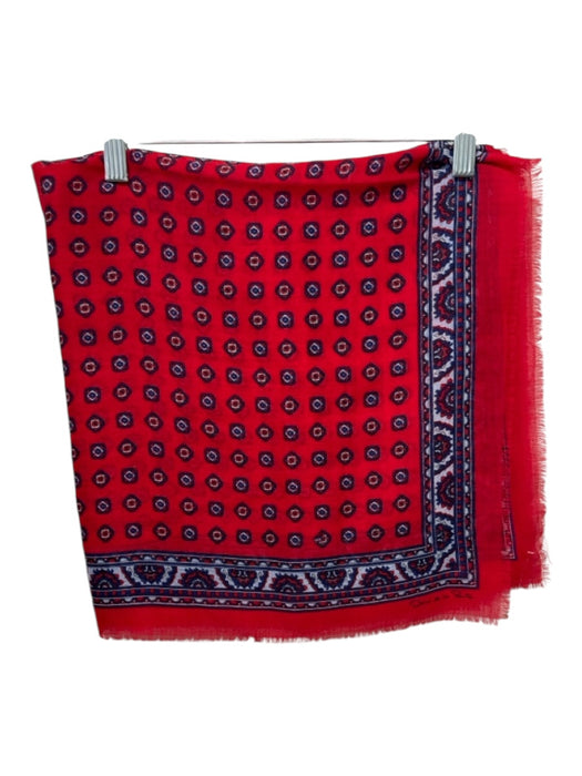 Oscar De La Renta Red & Blue Cotton & Wool Geometric Raw Edge scarf Red & Blue / M