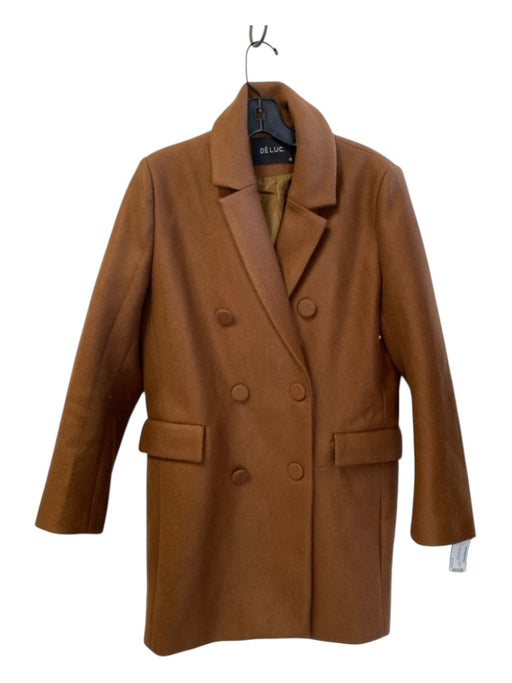 Deluc Size L Brown Polyester Collar Button Double Breasted Long Coat Brown / L