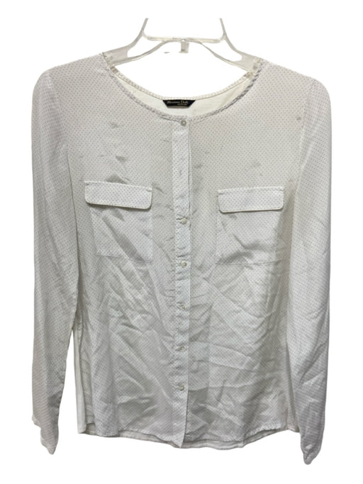 Massimo Dutti Size Small White & Light Blue Long Sleeve Microdot Top White & Light Blue / Small