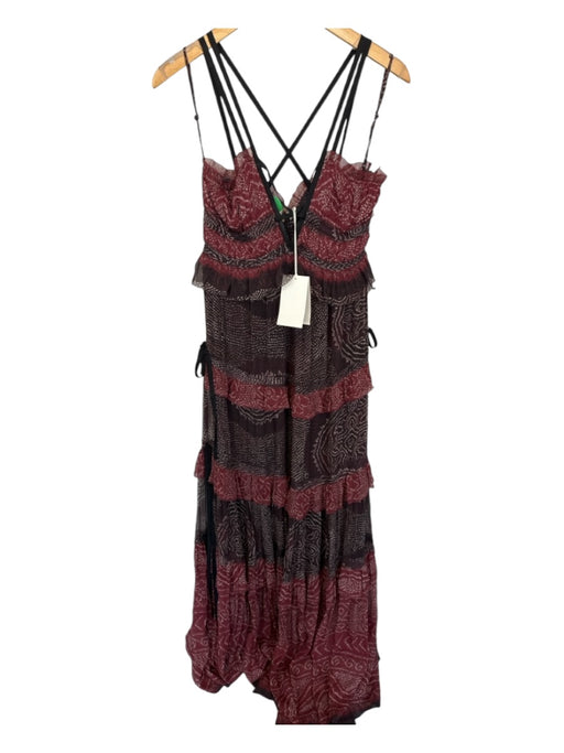 Ulla Johnson Size 6 Maroon & Black Silk Spaghetti Strap Lace Up Front Maxi Dress Maroon & Black / 6