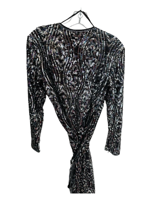 & Other Stories Size 4 Silver & Black Sequin Long Sleeve Wrap Dress Silver & Black / 4