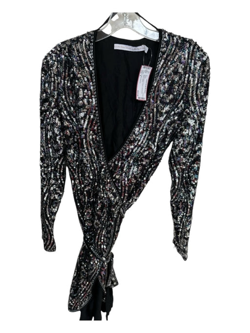 & Other Stories Size 4 Silver & Black Sequin Long Sleeve Wrap Dress Silver & Black / 4