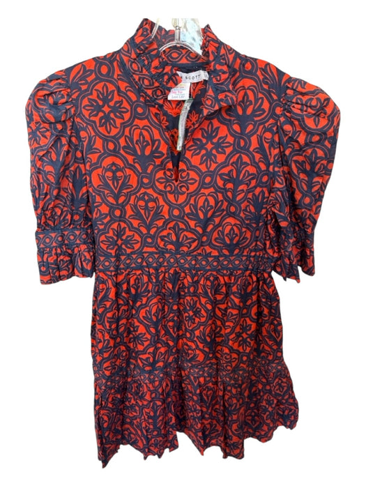 Gretchen Scott Size M Red & Navy Cotton Short Balloon Sleeve Print Dress Red & Navy / M