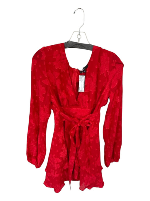 Lulus Size XL Red Polyester Long Sleeve Floral Back Zip Dress Red / XL