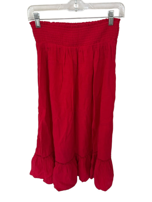 Quince Size M Red Cotton Smocked Waist Band Maxi Skirt Red / M