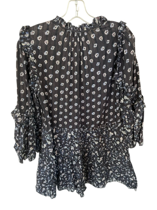 Ulla Johnson Size 6 Navy & Pink Cotton Long Sleeve Flowers Ruffles Dress Navy & Pink / 6