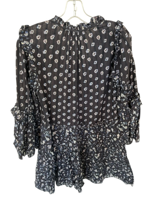 Ulla Johnson Size 6 Navy & Pink Cotton Long Sleeve Flowers Ruffles Dress Navy & Pink / 6