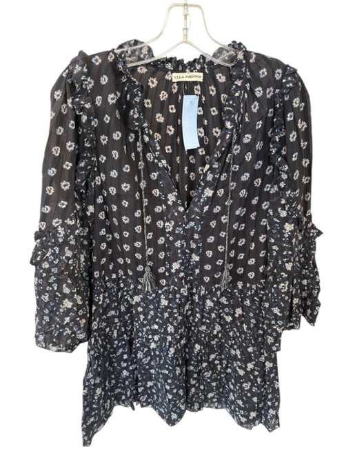 Ulla Johnson Size 6 Navy & Pink Cotton Long Sleeve Flowers Ruffles Dress Navy & Pink / 6