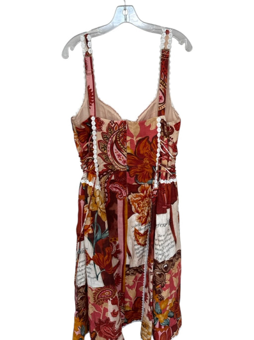 SABO Size 14 Orange & Pink Linen Floral Words Maxi Embroidered Designs Dress Orange & Pink / 14