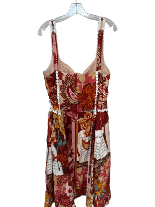 SABO Size 14 Orange & Pink Linen Floral Words Maxi Embroidered Designs Dress Orange & Pink / 14