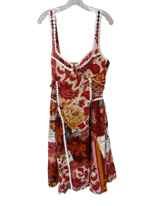 SABO Size 14 Orange & Pink Linen Floral Words Maxi Embroidered Designs Dress Orange & Pink / 14