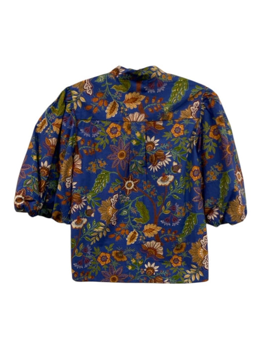 Elizabeth James the Label Size S Blue Multi Cotton & Acetate Floral Top Blue Multi / S