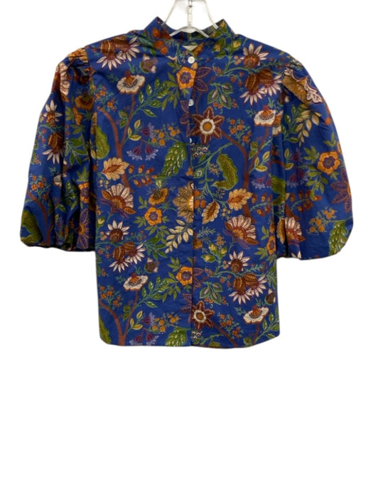 Elizabeth James the Label Size S Blue Multi Cotton & Acetate Floral Top Blue Multi / S