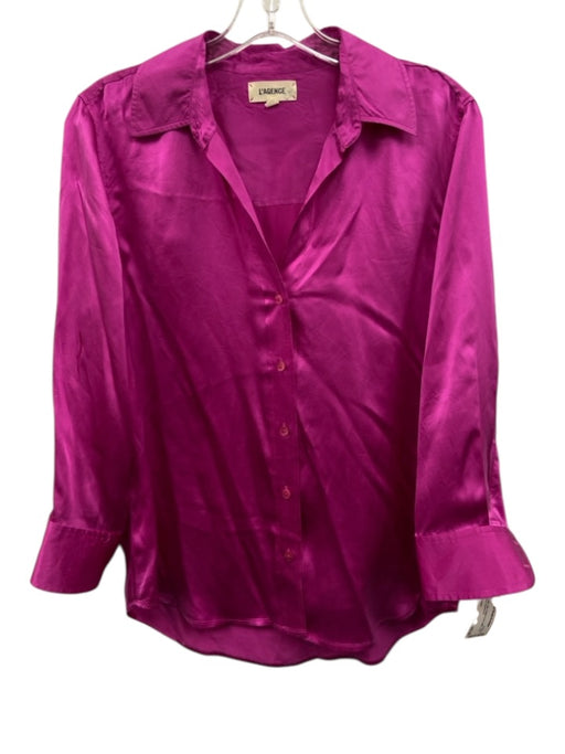 L'agence Size S Hot pink Silk Button Front Satin Long Sleeve Top Hot pink / S