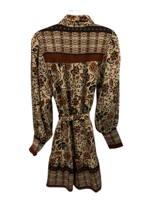 Fate Size S Tan multi Rayon Blend Tie Belt Printed Button Front Mini Dress Tan multi / S
