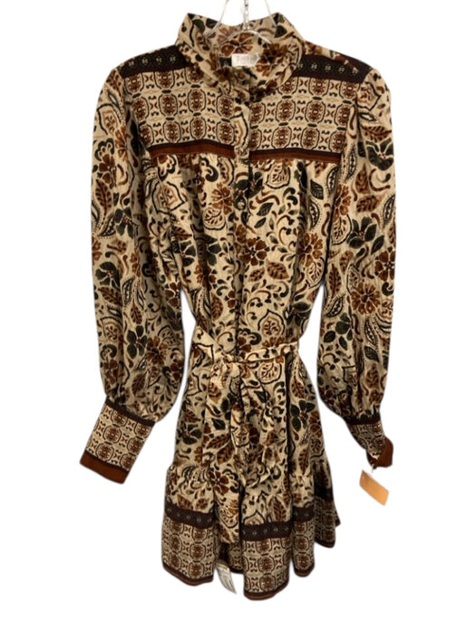 Fate Size S Tan multi Rayon Blend Tie Belt Printed Button Front Mini Dress Tan multi / S