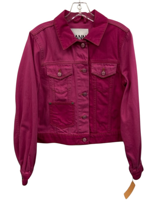 Ganni Size 38 Hot pink Cotton Button Front Patch Pocket contrast stitch Jacket Hot pink / 38