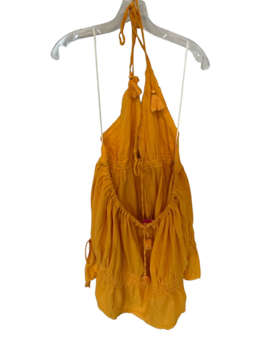 Free People Size L Marigold Cotton Halter Neck Elastic Waist Raw Hem Dress Marigold / L