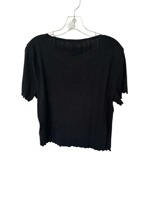 J Crew Size XL Black Cotton lettuce edge Button Down Pointelle short sleeve Top Black / XL