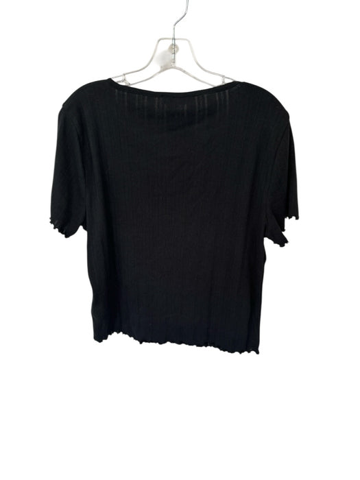 J Crew Size XL Black Cotton lettuce edge Button Down Pointelle short sleeve Top Black / XL
