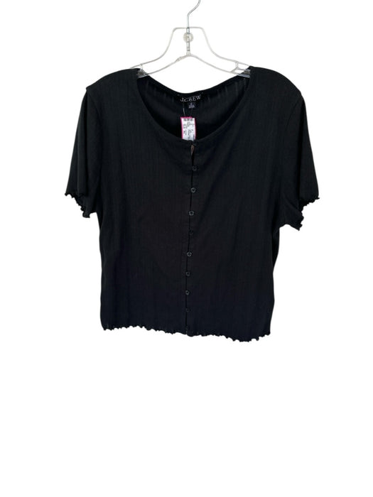 J Crew Size XL Black Cotton lettuce edge Button Down Pointelle short sleeve Top Black / XL