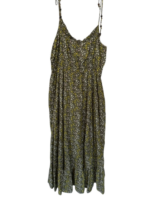 J Crew Size XL Hunter Green & multi Cotton & Viscose Tie Strap Maxi Tiered Dress Hunter Green & multi / XL