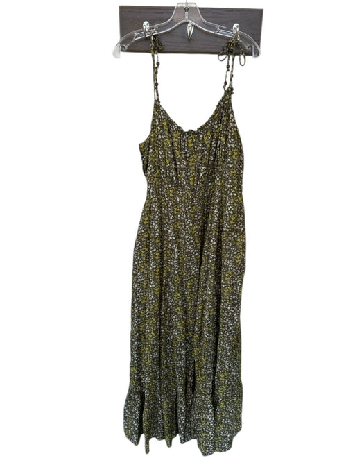 J Crew Size XL Hunter Green & multi Cotton & Viscose Tie Strap Maxi Tiered Dress Hunter Green & multi / XL