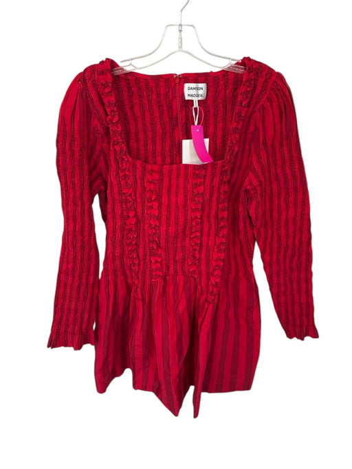 Damson Madder Size 16 Red & Burgundy Cotton Striped Long Sleeve Mini Dress Red & Burgundy / 16