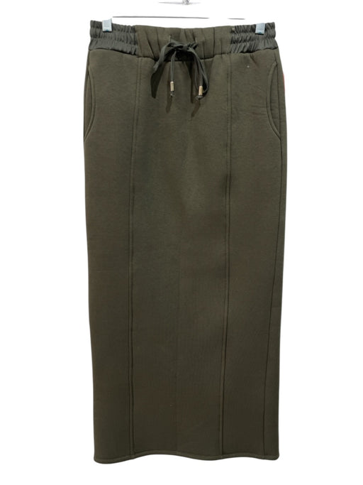 B-YU Size Small Olive Cotton Blend Drawstring Fleece Below the Knee Skirt Olive / Small