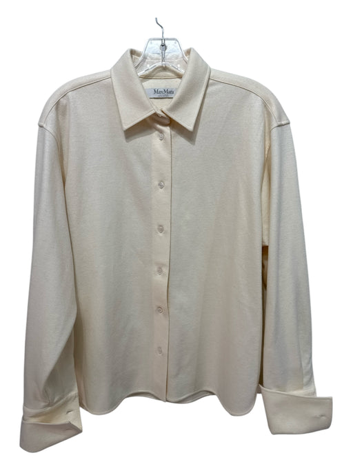 Max Mara Size Est S Ivory White Long Sleeve Solid Button Up & Collar Top Ivory White / Est S