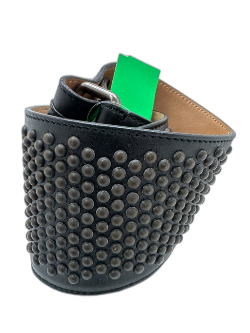 Alaia Black & Brass Leather Studded Wide Peg Buckle Belts Black & Brass / Est XS/S