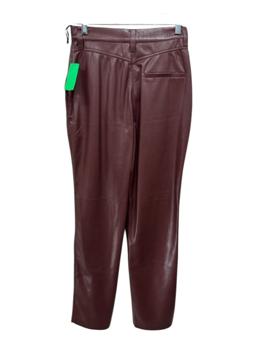Nanushka Size S Red Brown PU Leather High Rise Stitch Detail Zip & Button Pants Red Brown / S