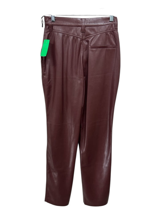 Nanushka Size S Red Brown PU Leather High Rise Stitch Detail Zip & Button Pants Red Brown / S