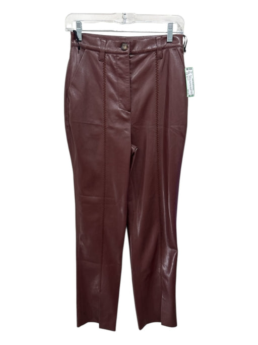 Nanushka Size S Red Brown PU Leather High Rise Stitch Detail Zip & Button Pants Red Brown / S
