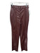 Nanushka Size S Red Brown PU Leather High Rise Stitch Detail Zip & Button Pants Red Brown / S