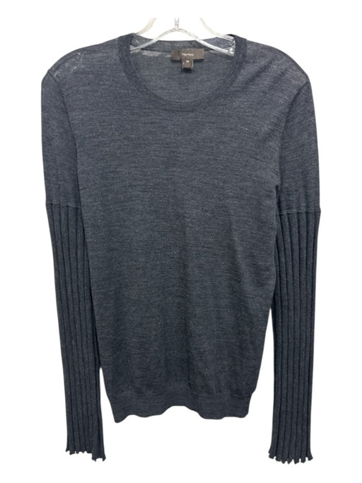 Vera Wang Size M Dark Gray Merino Wool Crew Neck Ribbed Detail Long Sleeve Top Dark Gray / M