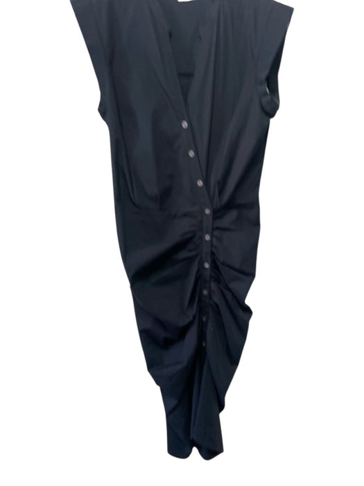 Veronica Beard Size 4 Dark Navy Cotton Cap Sleeve Button Up Gathered Midi Dress Dark Navy / 4