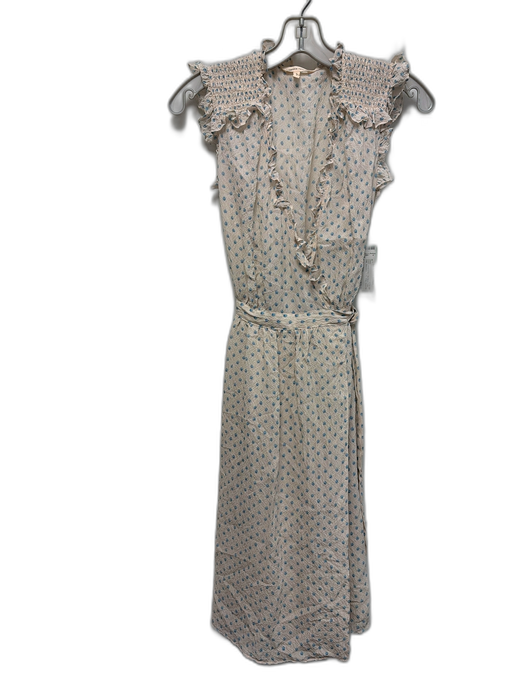 Rebecca Taylor Size 4 Cream White & Blue Silk Blend Polka Dots Sleeveless Dress Cream White & Blue / 4