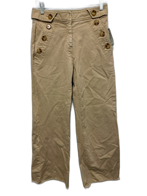 Derek Lam 10 Crosby Size 2 Khaki Beige Cotton Blend Sailor Buttons Raw Hem Pants Khaki Beige / 2