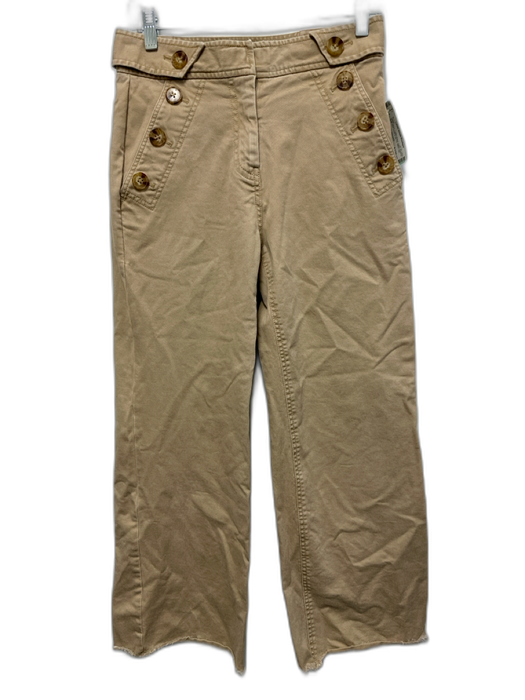 Derek Lam 10 Crosby Size 2 Khaki Beige Cotton Blend Sailor Buttons Raw Hem Pants Khaki Beige / 2