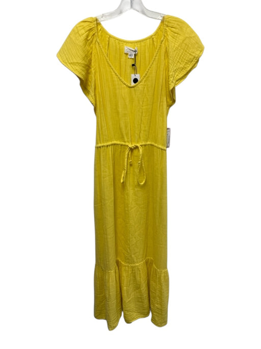 Velvet Size XS Yellow Cotton Cap Sleeve Drawstring Waist Wide Neck Midi Dress Yellow / XS
