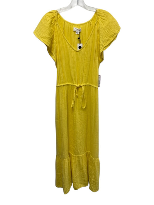 Velvet Size XS Yellow Cotton Cap Sleeve Drawstring Waist Wide Neck Midi Dress Yellow / XS