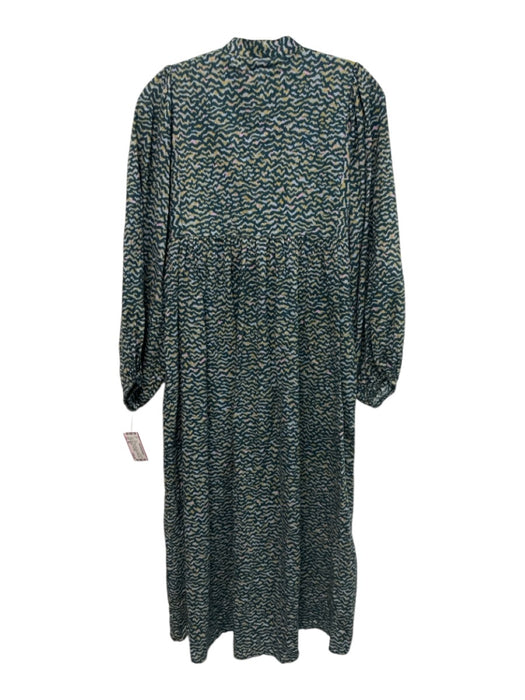 Oliphant Size XS Blue, Green, Pink Cotton Long Sleeve Wavy Midi Dress Blue, Green, Pink / XS