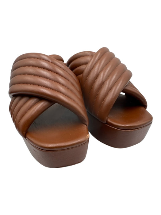 Mercedes Castillo Shoe Size 8 Brown Leather open toe Platform Block Heel Sandals Brown / 8