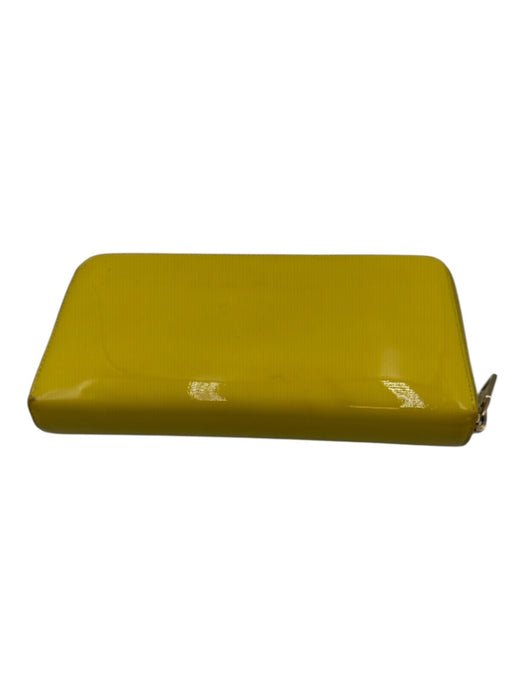 Yves Saint Laurent Yellow Patent Leather Zip Close Logo Wallets Yellow