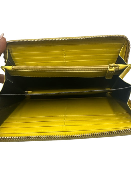 Yves Saint Laurent Yellow Patent Leather Zip Close Logo Wallets Yellow