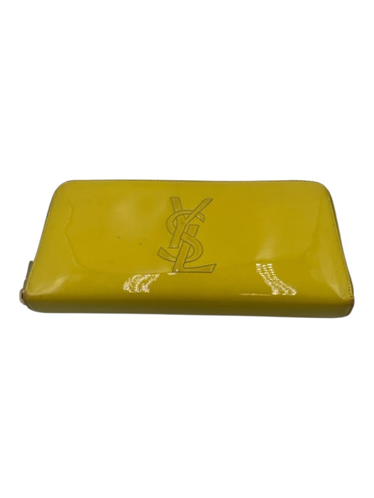 Yves Saint Laurent Yellow Patent Leather Zip Close Logo Wallets Yellow